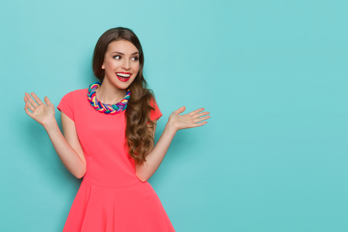 Excited Vibrant Woman Looking Away