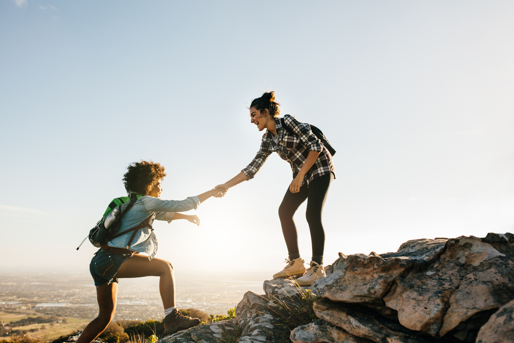 Two Young Women Hiking in Nature